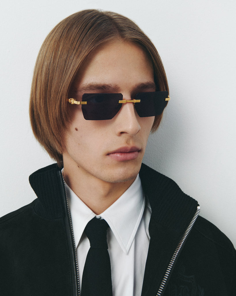 Balmain® Eyewear - Pierre II Sunglasses 18k Gold & Black with Dark Grey Lenses