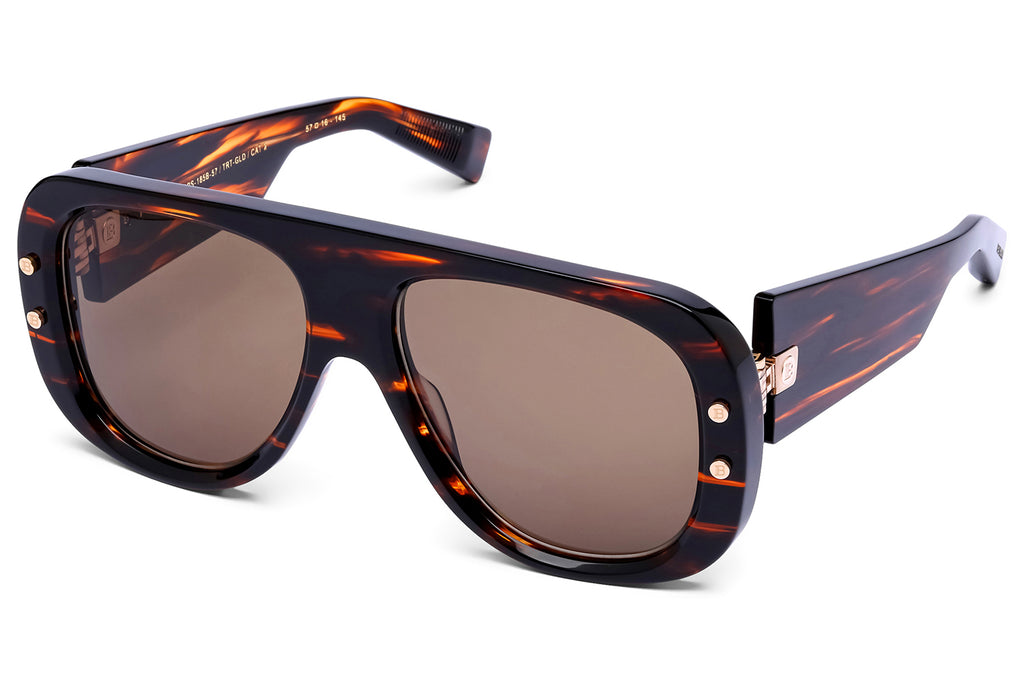 Balmain® Eyewear - Pulse Sunglasses Brown Swirl & 12k Gold with Dark Brown Lenses