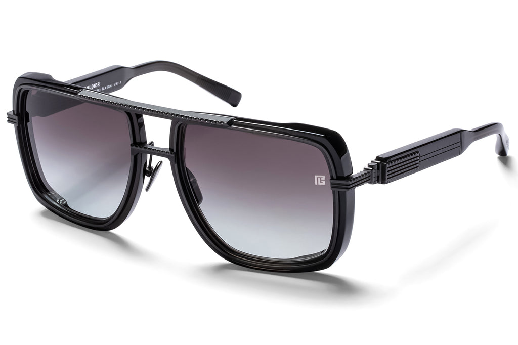 Balmain® Eyewear - Soldier Sunglasses Black Crystal & Matte Black with Grey Gradient Lenses