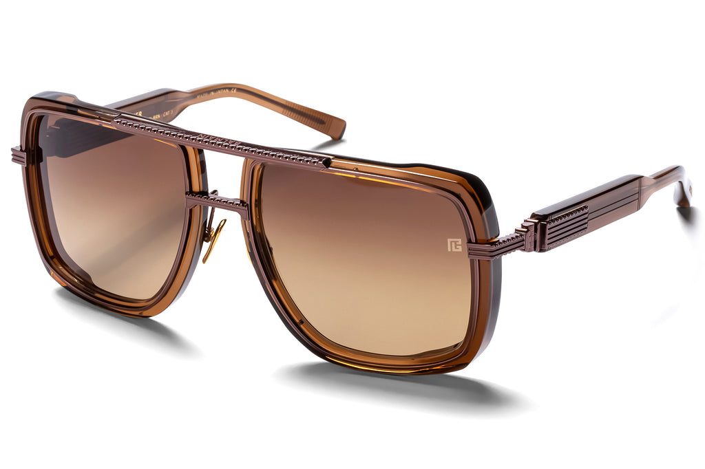 Balmain® Eyewear - Soldier Sunglasses Crystal Brown & Brown Metal with Dark Brown Lenses