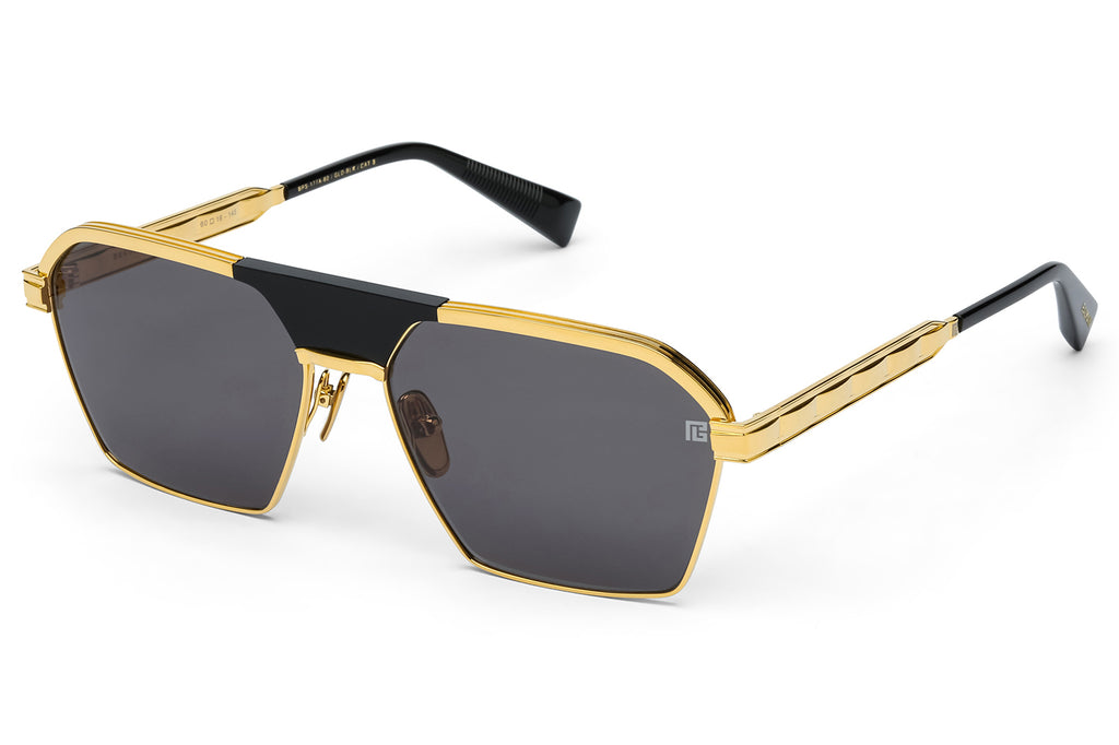 Balmain® Eyewear - Sergeant Sunglasses Black & 18k Gold with Dark Grey Lenses