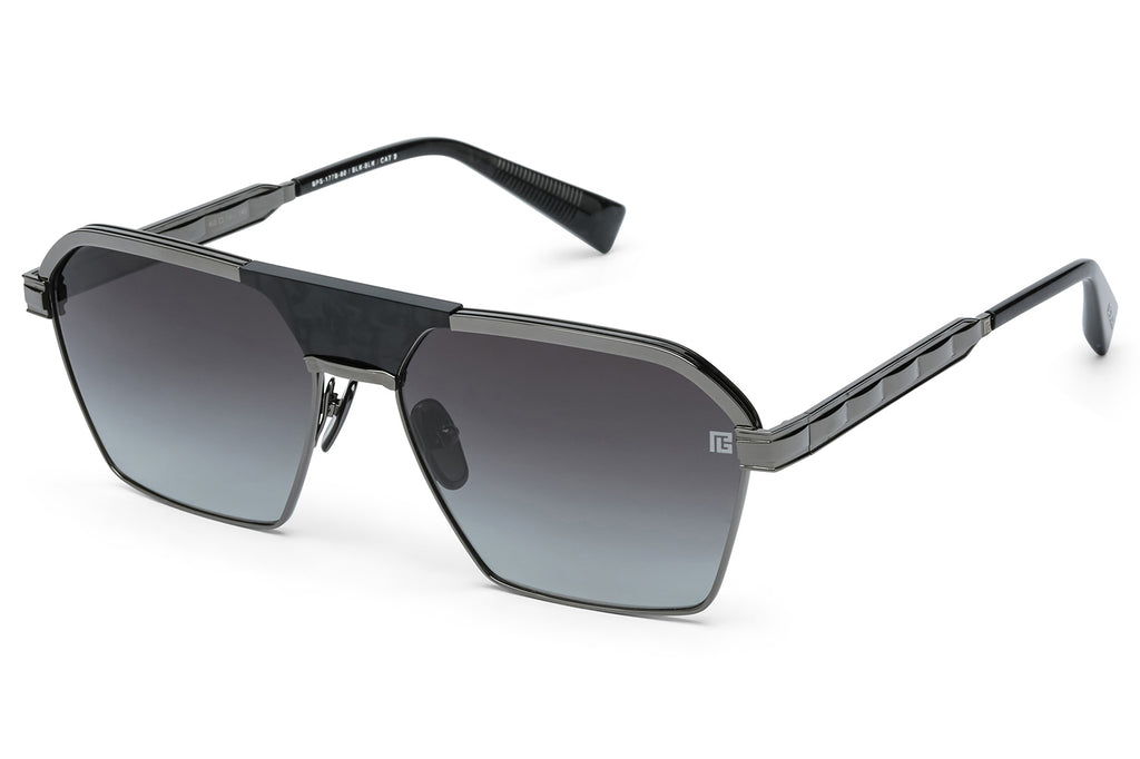 Balmain® Eyewear - Sergeant Sunglasses New Leather Black & Black Rhodium with Grey Gradient Lenses