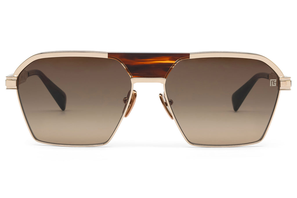 Balmain® Eyewear - Sergeant Sunglasses Brown Swirl & 12k Gold with Brown Gradient Lenses