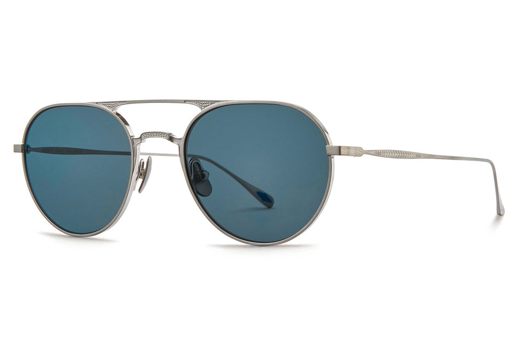 Brushed Brilliant Silver with Semi-Flat Pure Sapphire Lenses