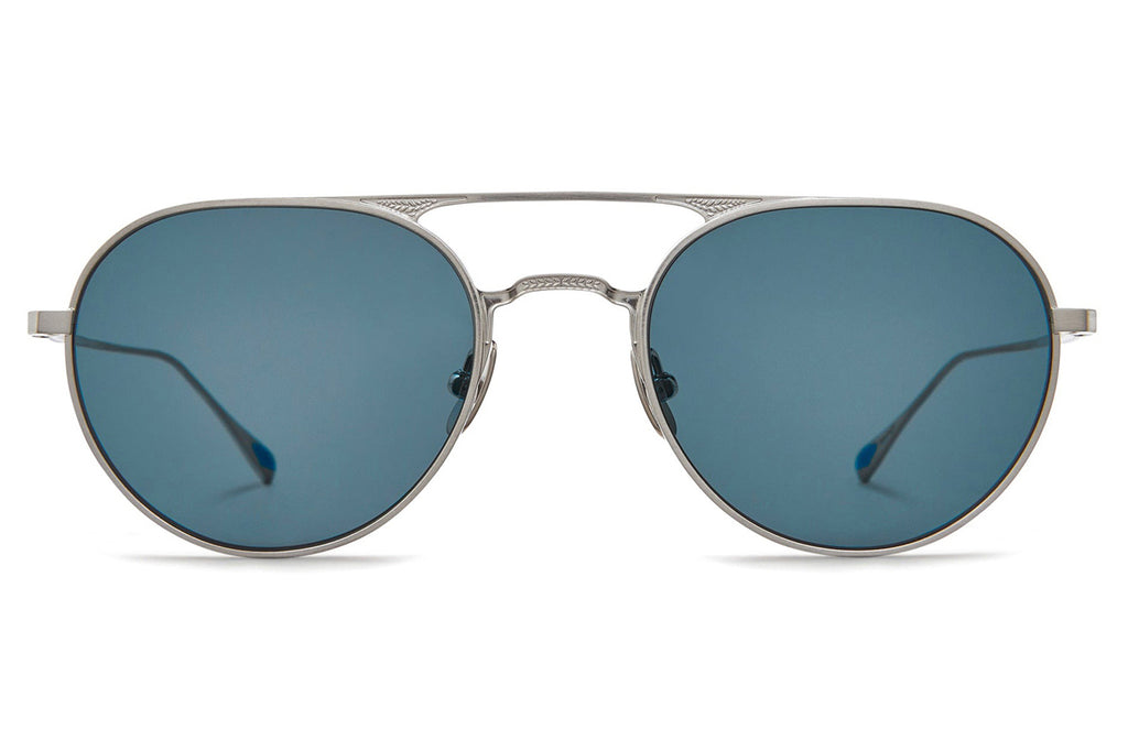 Brushed Brilliant Silver with Semi-Flat Pure Sapphire Lenses