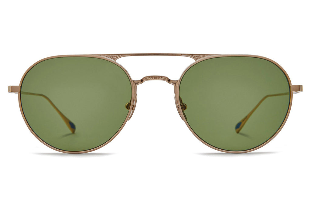 Garrett Leight - Benny J Sunglasses Brushed Radiant Gold with Semi-Flat Pure Green Lenses