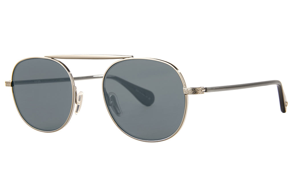 Garrett Leight - Van Buren II Sunglasses in Silver-Sea Grey with Flat Pure Blue Smoke Lenses