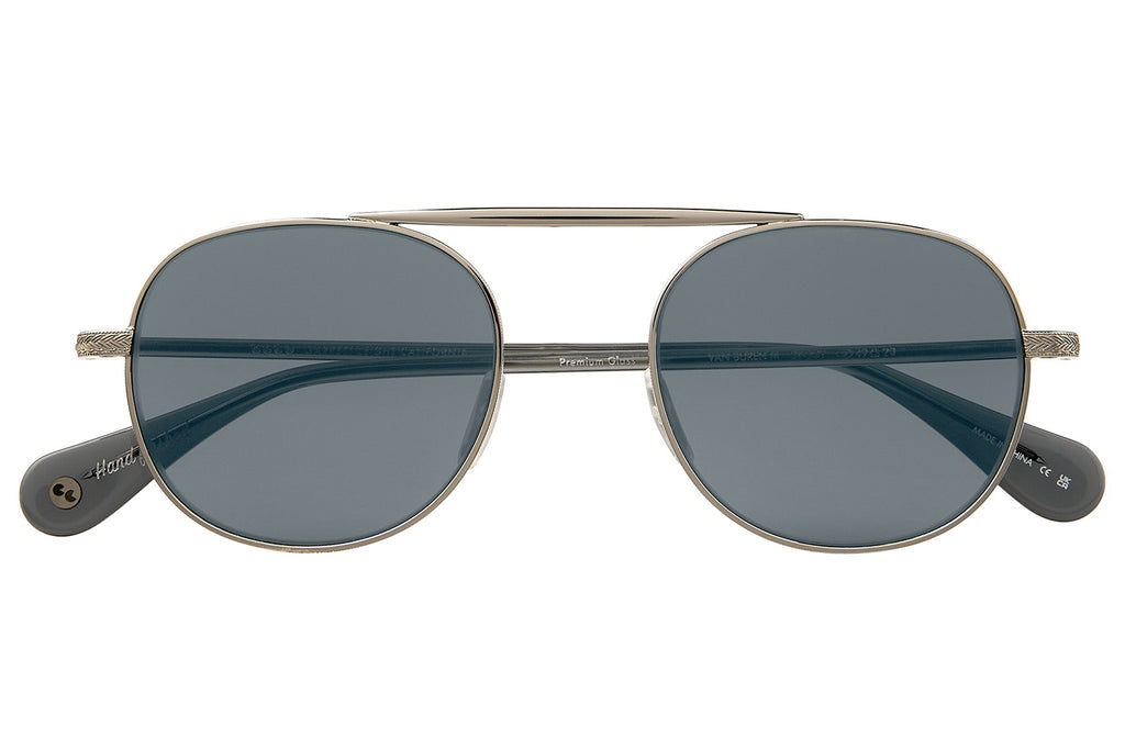 Garrett Leight - Van Buren II Sunglasses in Silver-Sea Grey with Flat Pure Blue Smoke Lenses