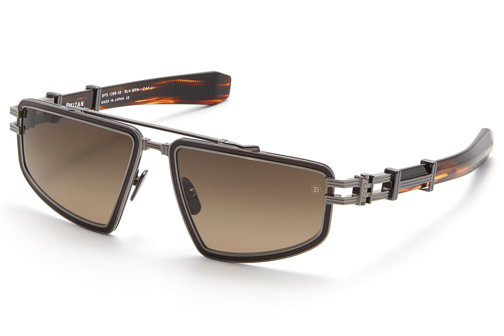 Balmain® Eyewear - Titan Sunglasses Black Rhodium & Brown Swirl with Dark Brown Gradient Lenses