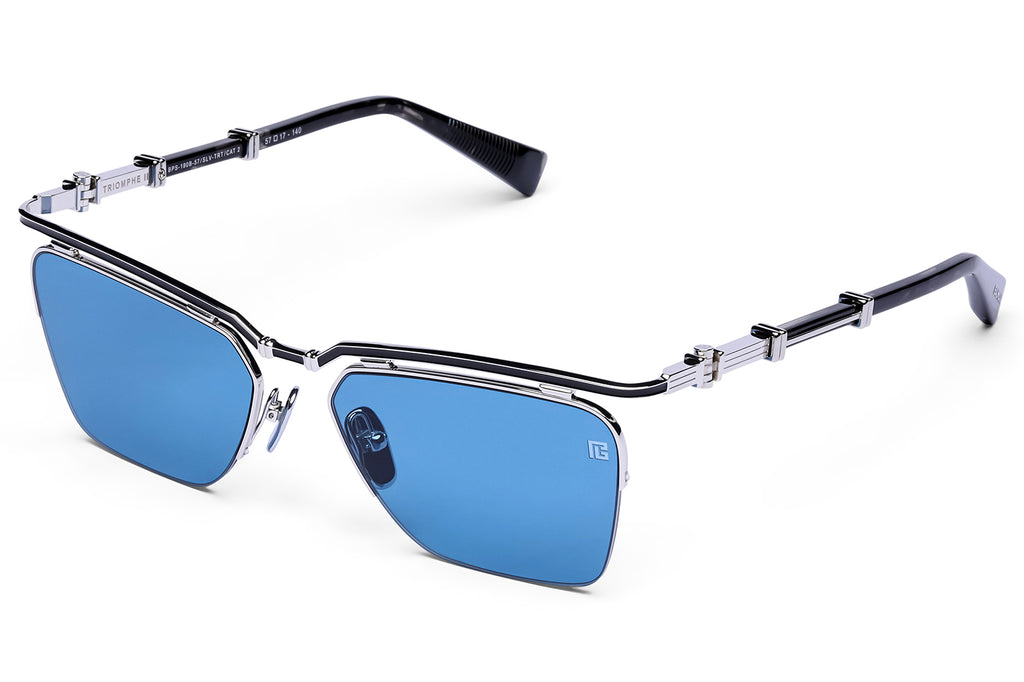 Balmain® Eyewear - Triomphe II Sunglasses Silver & Crystal Black Havana with Blue Lenses