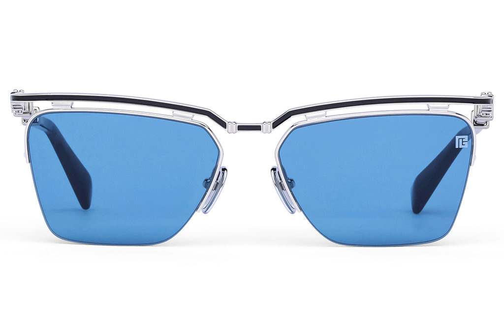 Balmain® Eyewear - Triomphe II Sunglasses Silver & Crystal Black Havana with Blue Lenses