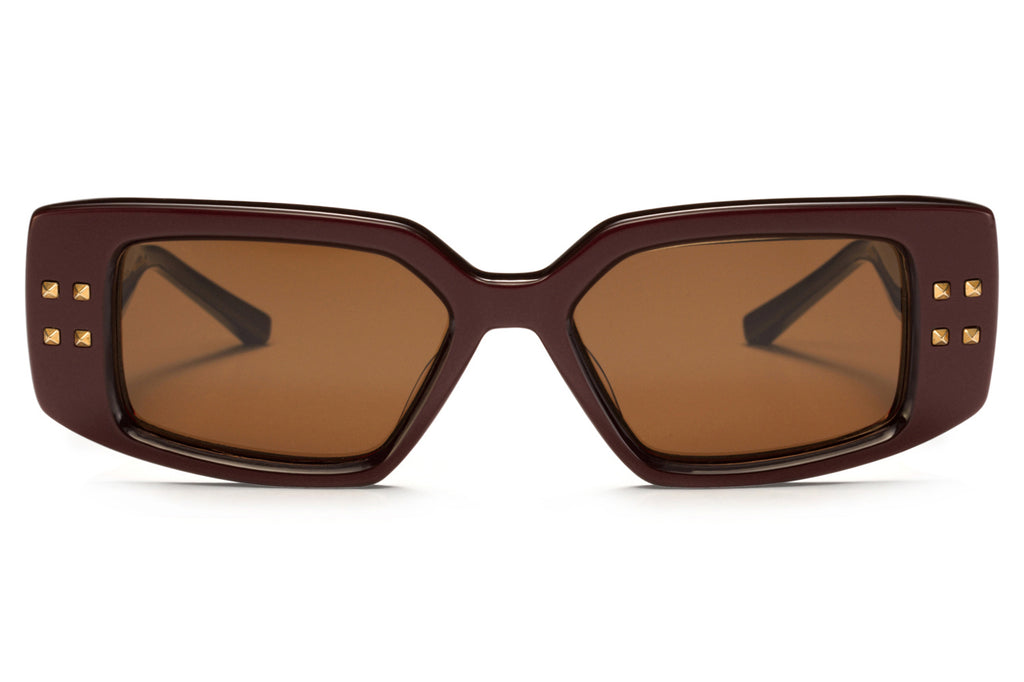 Valentino® Eyewear - V-Cinque Sunglasses Bordeaux & Yellow Gold with Dark Brown Lenses