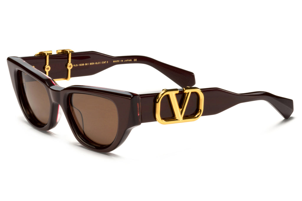 Valentino® Eyewear - V-Due Sunglasses Bordeaux & Yellow Gold with Dark Brown Lenses