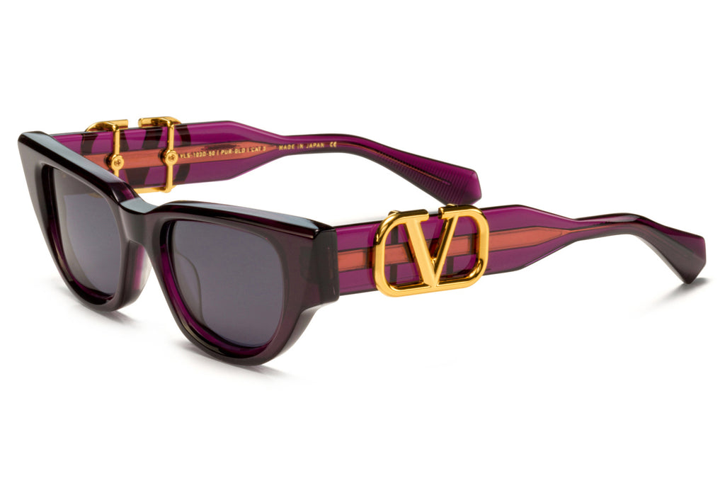 Valentino® Eyewear - V-Due Sunglasses Crystal Purple & Yellow Gold with Dark Grey Lenses