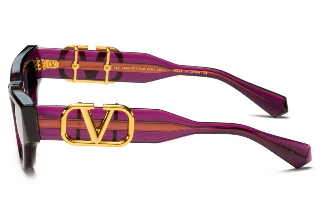 Valentino® Eyewear - V-Due Sunglasses Crystal Purple & Yellow Gold with Dark Grey Lenses