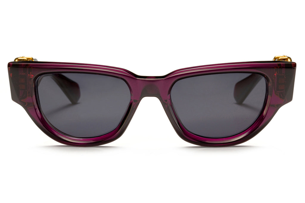 Valentino® Eyewear - V-Due Sunglasses Crystal Purple & Yellow Gold with Dark Grey Lenses