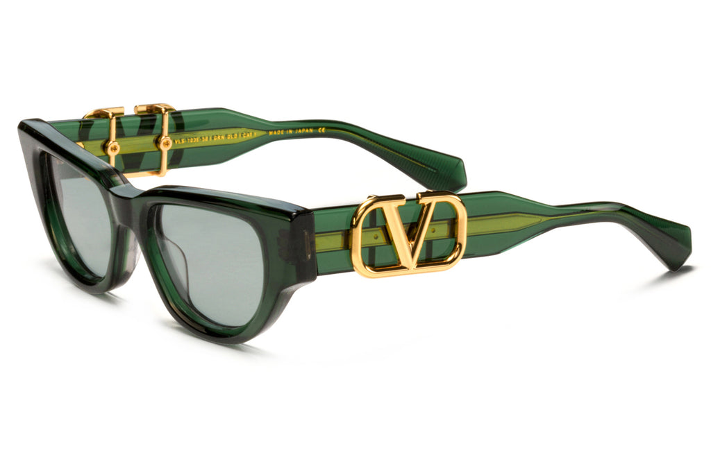 Valentino® Eyewear - V-Due Sunglasses Crystal Green & Light Gold with Medium Grey Lenses 