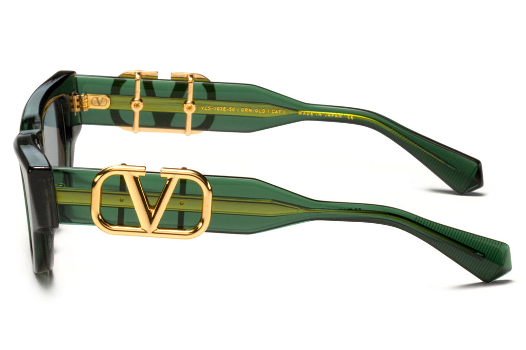 Valentino® Eyewear - V-Due Sunglasses Crystal Green & Light Gold with Medium Grey Lenses 