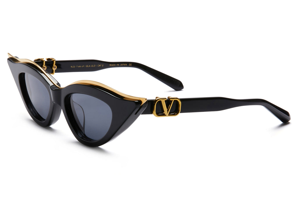 Valentino® Eyewear - V-Gold Cut-II Sunglasses Black & Yellow Gold with Dark Grey Lenses