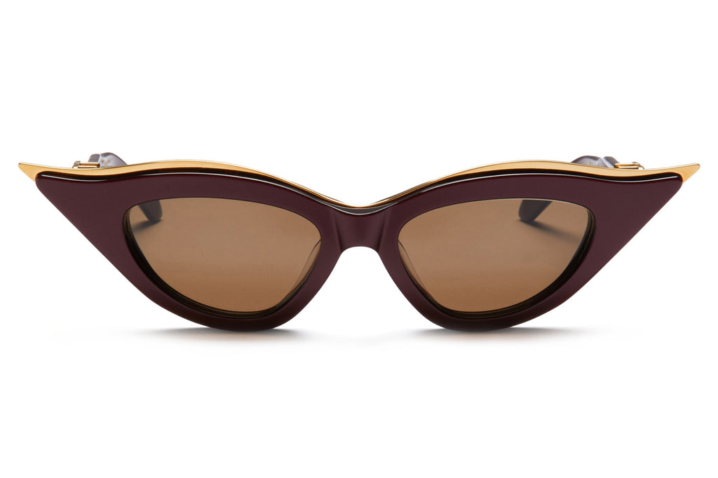 Valentino® Eyewear - V-Gold Cut-II Sunglasses Bordeaux & Yellow Gold with Dark Brown Lenses