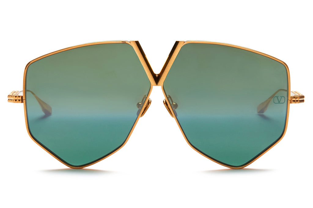 Valentino® Eyewear - V-Hexagon Sunglasses Brushed Yellow Gold with Dark Green - Gold Flash Lenses