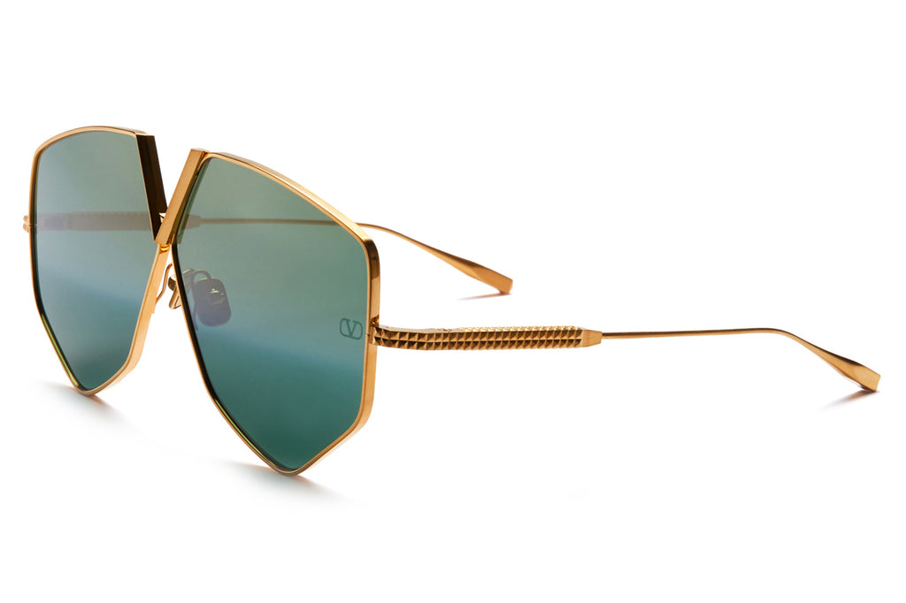 Valentino® Eyewear - V-Hexagon Sunglasses Brushed Yellow Gold with Dark Green - Gold Flash Lenses