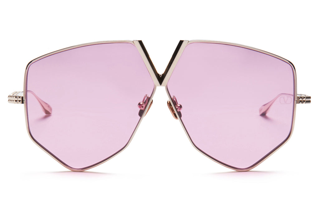 Valentino® Eyewear - V-Hexagon Sunglasses White Gold with Pink Lenses