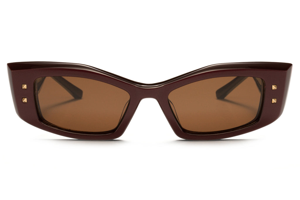Valentino® Eyewear - V-Quattro Sunglasses Bordeaux & Yellow Gold with Dark Brown Lenses