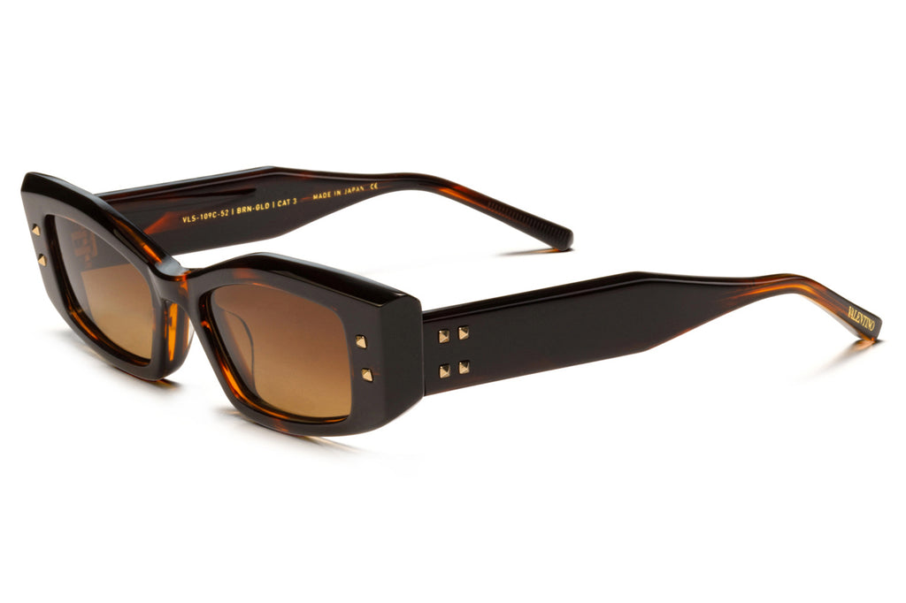 Valentino® Eyewear - V-Quattro Sunglasses Translucent Brown Swirl & White Gold with Gradient Brown 