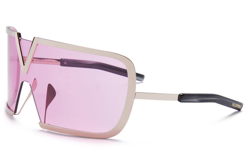 Valentino® Eyewear - V-Romask Sunglasses White Gold & Crystal Black with VA Pink Lenses 