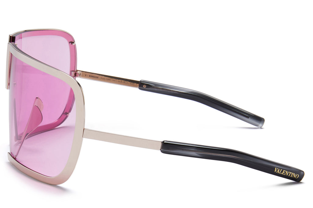 Valentino® Eyewear - V-Romask Sunglasses White Gold & Crystal Black with VA Pink Lenses 