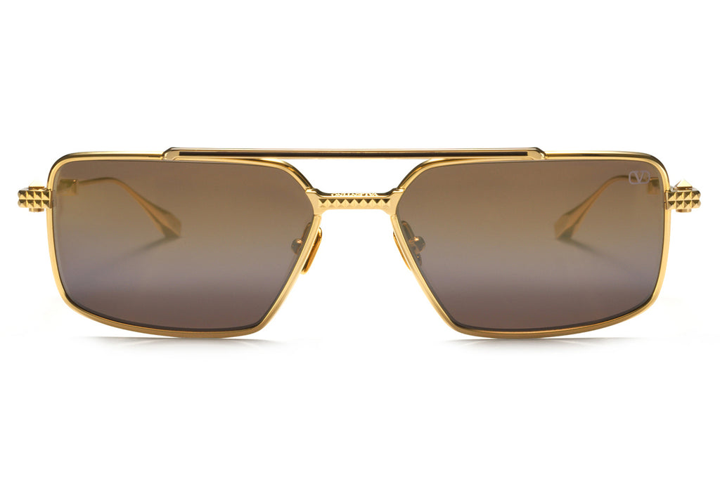 Valentino® Eyewear - V-Sei Sunglasses V-Light Gold & Brown Enamel with Dark Brown Lenses