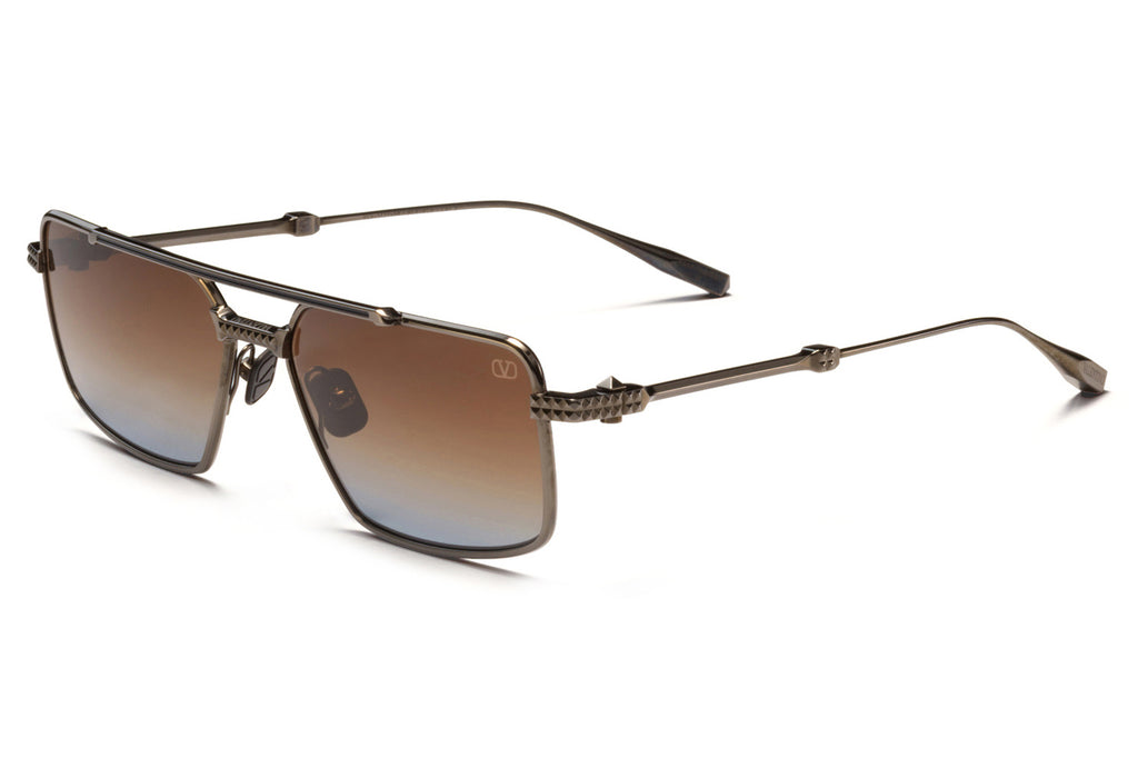 Valentino® Eyewear - V-Sei Sunglasses Black Rhodium & Blue Enamel with Dark Brown to Blue Lenses