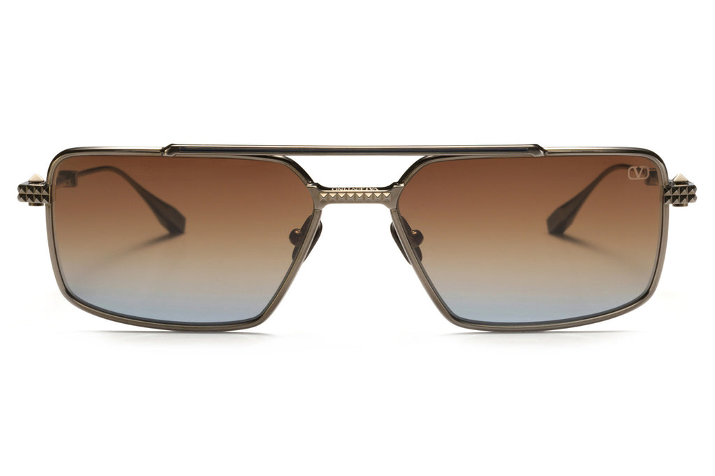 Valentino® Eyewear - V-Sei Sunglasses Black Rhodium & Blue Enamel with Dark Brown to Blue Lenses
