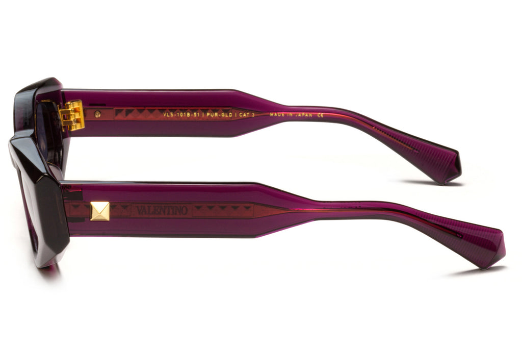 Valentino® Eyewear - V-Tre Sunglasses Crystal Purple & Yellow Gold with Dark Grey Lenses 