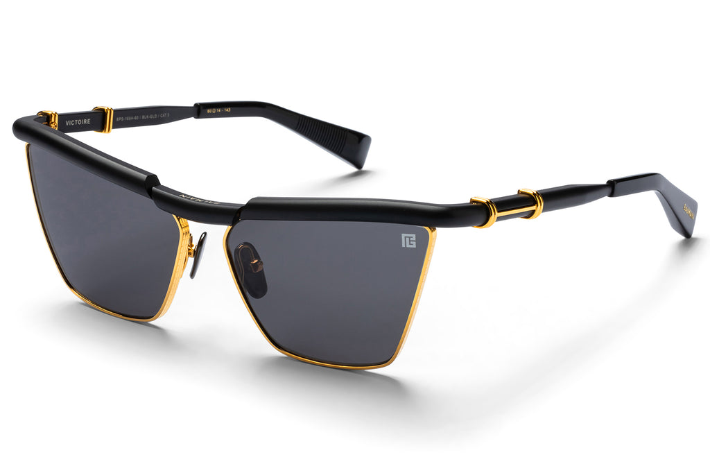 Balmain® Eyewear - Victoire Sunglasses Matte Black & 18k Gold with Dark Grey Lenses