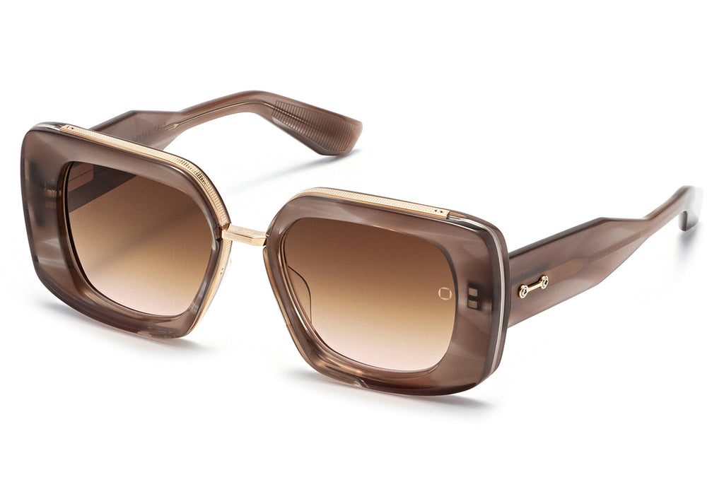 Akoni - Virgo Sunglasses Nude Grey Swirl - White Gold with Dark Brown to Pink Lenses