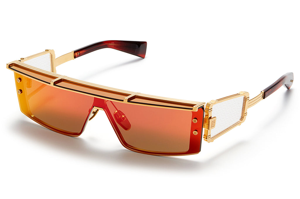 Balmain® Eyewear - Wonder Boy III Sunglasses Gold & Red Swirl with Dark Brown - Red Mirror Lenses