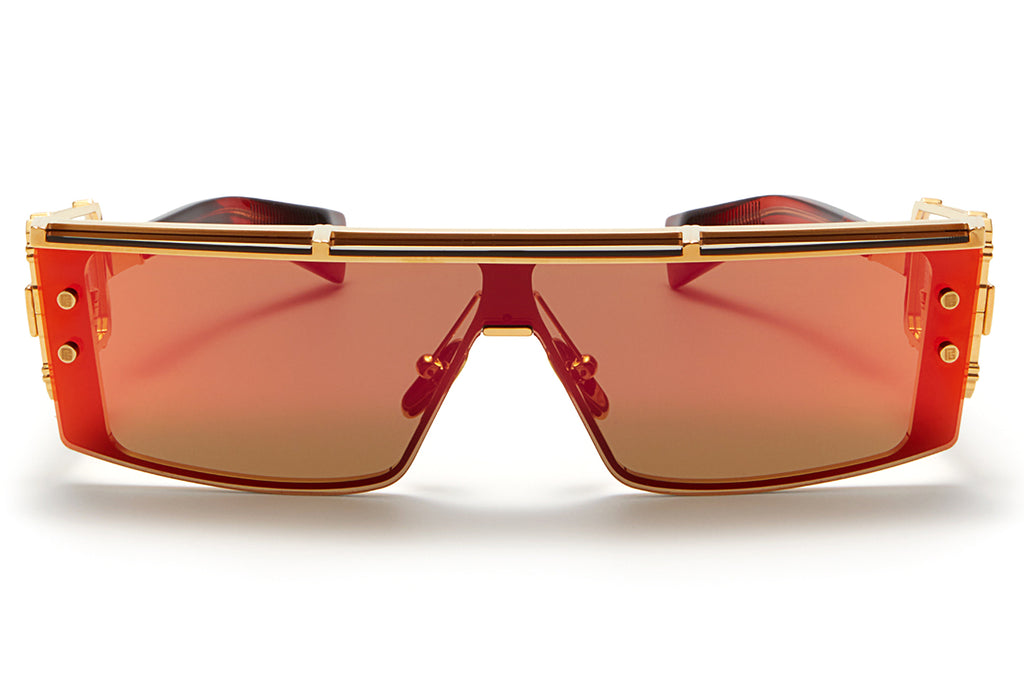Balmain® Eyewear - Wonder Boy III Sunglasses Gold & Red Swirl with Dark Brown - Red Mirror Lenses