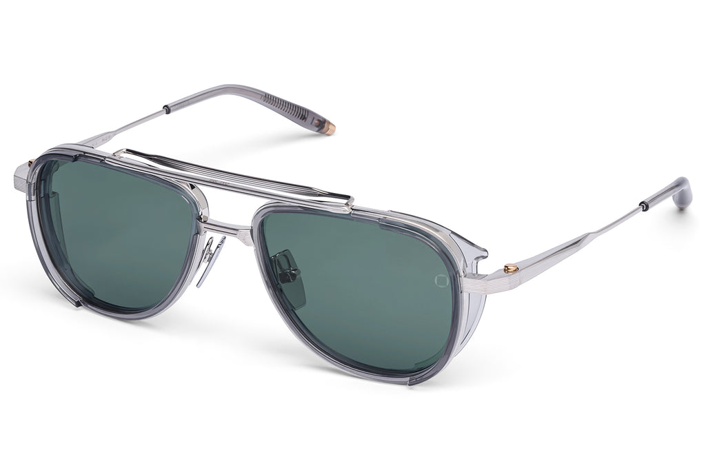 Akoni - Spitzer Sunglasses Brushed Shiny Palladium & Crystal Grey with Deep Emerald Green Lenses