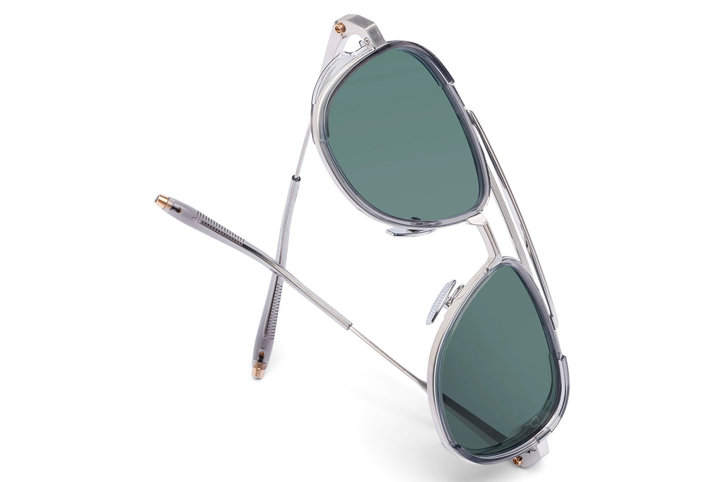 Akoni - Spitzer Sunglasses Brushed Shiny Palladium & Crystal Grey with Deep Emerald Green Lenses