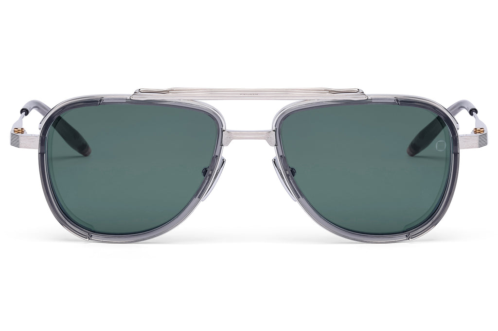 Akoni - Spitzer Sunglasses Brushed Shiny Palladium & Crystal Grey with Deep Emerald Green Lenses