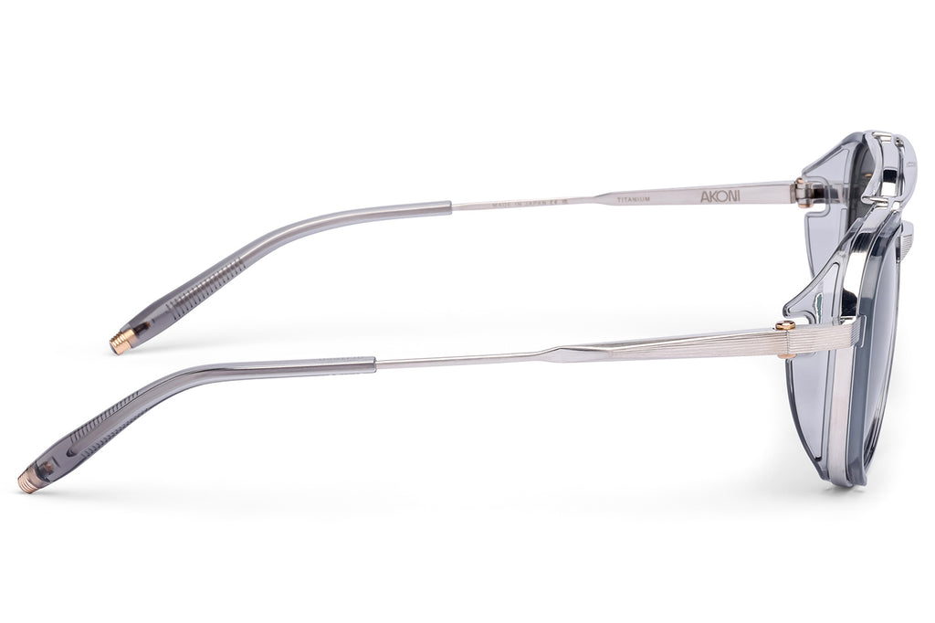 Akoni - Spitzer Sunglasses Brushed Shiny Palladium & Crystal Grey with Deep Emerald Green Lenses