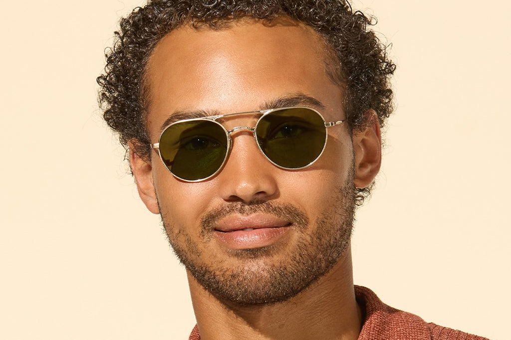 Garrett Leight - Benny J Sunglasses Brushed Radiant Gold with Semi-Flat Pure Green Lenses