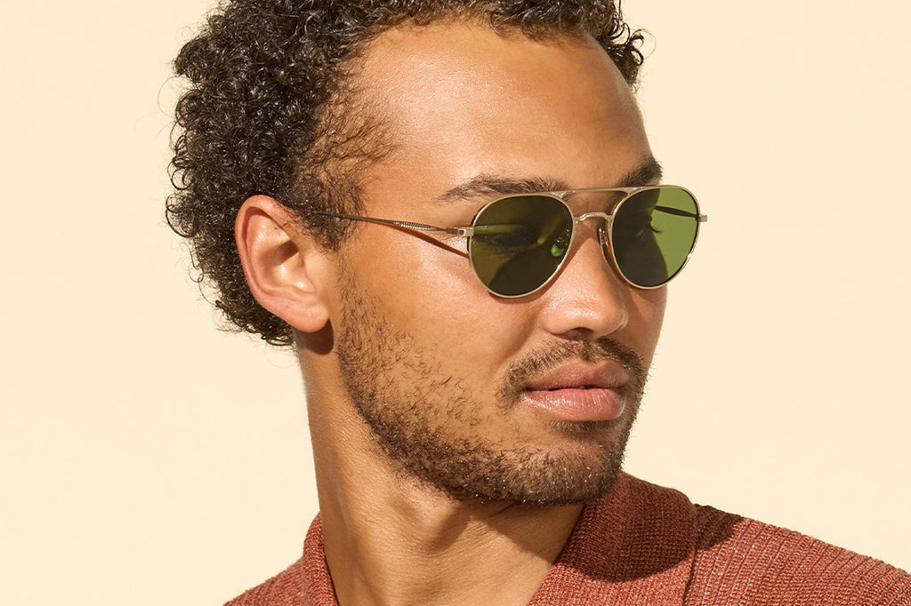 Garrett Leight - Benny J Sunglasses Brushed Radiant Gold with Semi-Flat Pure Green Lenses