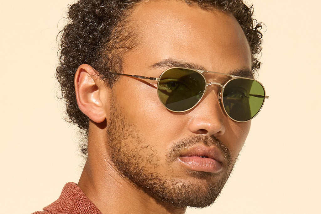 Garrett Leight - Benny J Sunglasses Brushed Radiant Gold with Semi-Flat Pure Green Lenses