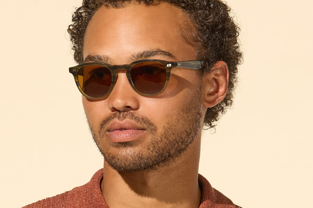 Garrett Leight - Hampton X Sunglasses Army Drift with Pure Coffee Lenses