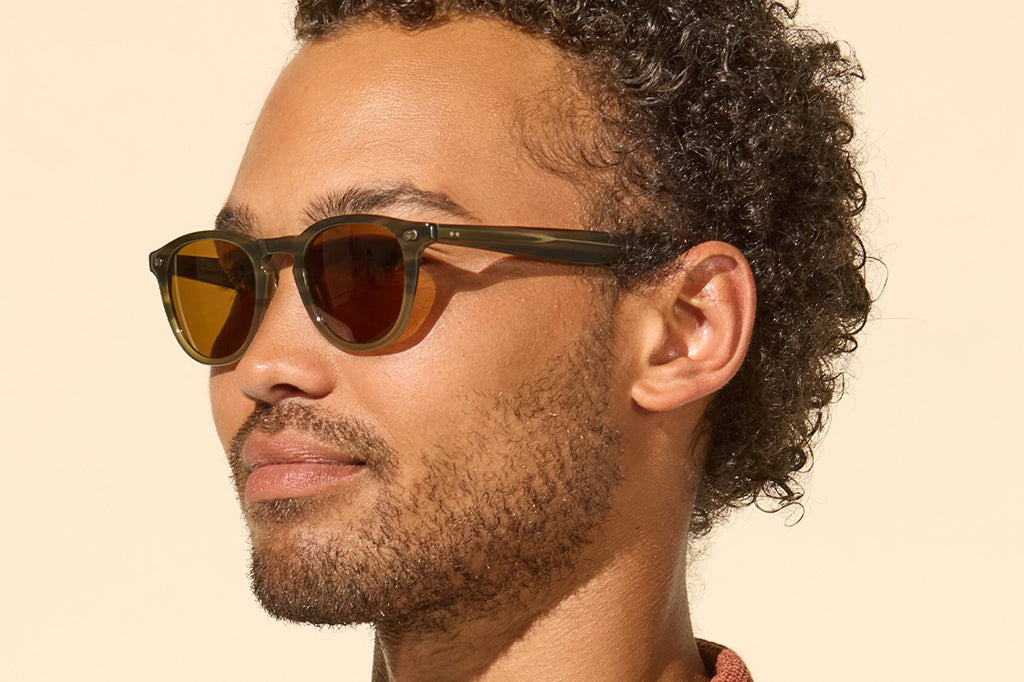 Garrett Leight - Hampton X Sunglasses Army Drift with Pure Coffee Lenses