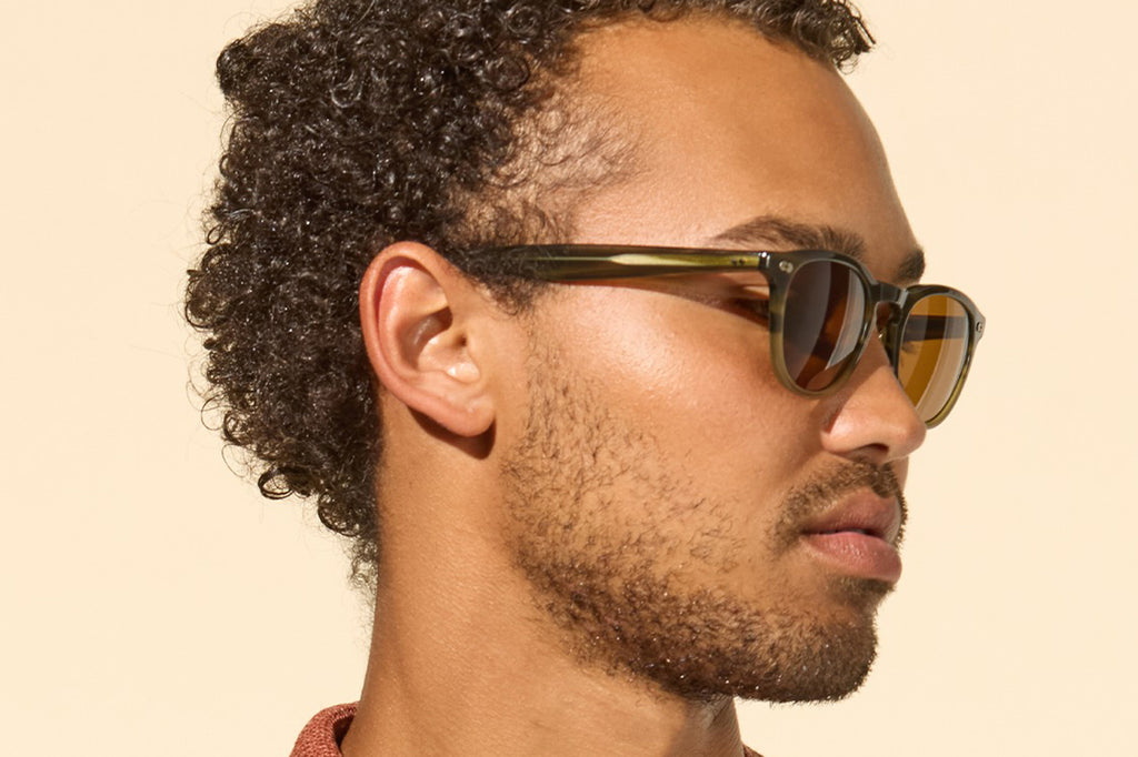Garrett Leight - Hampton X Sunglasses Army Drift with Pure Coffee Lenses