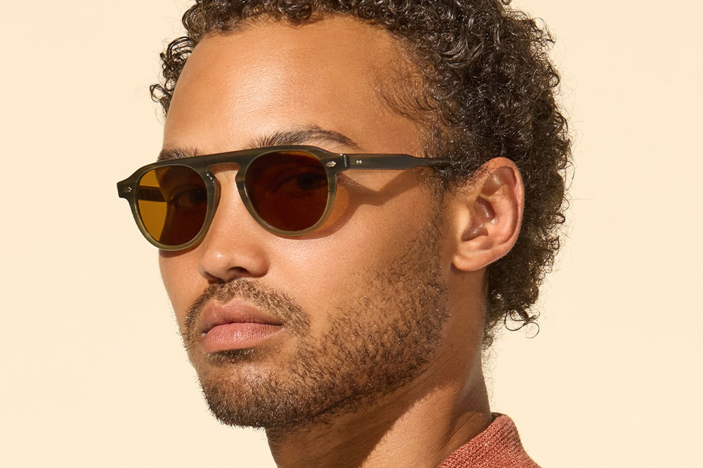 Garrett Leight - Harding Sunglasses Army Drift with Semi-Flat Pure Coffee Lenses